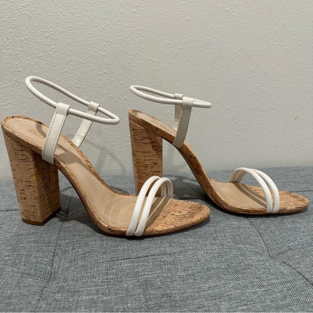 SCHUTZ Gimenez Mid White Cork Heel Sandals
